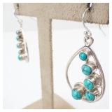 Turquoise Style Cabochon Teardrop Earrings in Silver - Dangle Style