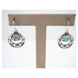 Sterling Silver Turquoise Cabochon Filigree Drop Earrings - Pair