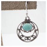 Sterling Silver Turquoise Cabochon Filigree Drop Earrings - Pair