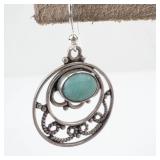 Sterling Silver Turquoise Cabochon Filigree Drop Earrings - Pair