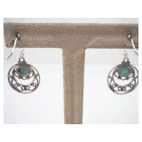 Sterling Silver Turquoise Cabochon Filigree Drop Earrings - Pair