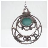 Sterling Silver Turquoise Cabochon Filigree Drop Earrings - Pair