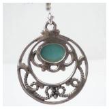 Sterling Silver Turquoise Cabochon Filigree Drop Earrings - Pair