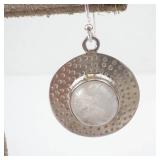 Moonstone Cabochon in Sterling Silver Circle Earrings - Hammered Disc