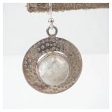 Moonstone Cabochon in Sterling Silver Circle Earrings - Hammered Disc