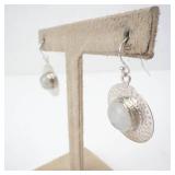Moonstone Cabochon in Sterling Silver Circle Earrings - Hammered Disc
