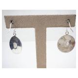 Moonstone Cabochon in Sterling Silver Circle Earrings - Hammered Disc