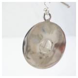 Moonstone Cabochon in Sterling Silver Circle Earrings - Hammered Disc