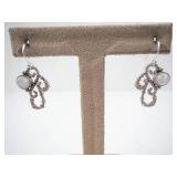 Sterling Silver Drop Earrings with Filigree Motif & Round Moonstone Cabochon Setting