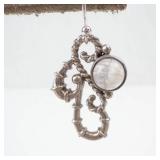 Sterling Silver Drop Earrings with Filigree Motif & Round Moonstone Cabochon Setting