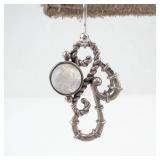 Sterling Silver Drop Earrings with Filigree Motif & Round Moonstone Cabochon Setting