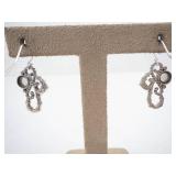 Sterling Silver Drop Earrings with Filigree Motif & Round Moonstone Cabochon Setting