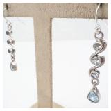 Sterling Silver Aquamarine Drop Earrings with Spiral Design