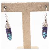 Sea Sediment Jasper Drop Earrings - Purple and Blue with 925 Sterling Silver Caps