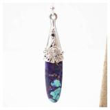 Sea Sediment Jasper Drop Earrings - Purple and Blue with 925 Sterling Silver Caps