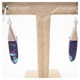 Sea Sediment Jasper Drop Earrings - Purple and Blue with 925 Sterling Silver Caps