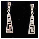 Sterling Silver Greek Key Dangle Earrings 925 - Geometric Openwork