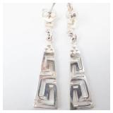 Sterling Silver Greek Key Dangle Earrings 925 - Geometric Openwork