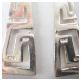 Sterling Silver Greek Key Dangle Earrings 925 - Geometric Openwork