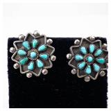 Sterling Silver Turquoise Inlay Flower Earrings (Lot of 2)