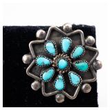 Sterling Silver Turquoise Inlay Flower Earrings (Lot of 2)