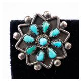 Sterling Silver Turquoise Inlay Flower Earrings (Lot of 2)