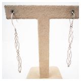 Sterling Silver Dangle Earrings 925 - Twisted Ribbon Design
