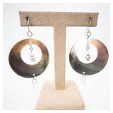 Abalone Shell Donut Hoop Earrings - Pearl Bead & Crystal Drops