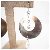 Abalone Shell Donut Hoop Earrings - Pearl Bead & Crystal Drops