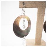Abalone Shell Donut Hoop Earrings - Pearl Bead & Crystal Drops