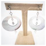 Abalone Shell Donut Hoop Earrings - Pearl Bead & Crystal Drops