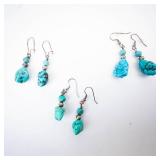 Silver Tone Turquoise Dangle Earrings (Lot of 3)