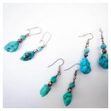 Silver Tone Turquoise Dangle Earrings (Lot of 3)