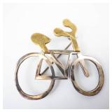 TR-153 Sterling Silver Bicycle Brooch 925 Made in Mexico - Two-Tone Gold Accents