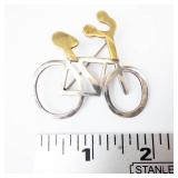 TR-153 Sterling Silver Bicycle Brooch 925 Made in Mexico - Two-Tone Gold Accents