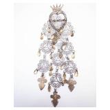 Vintage Norwegian 830S Silver Filigree Crown Brooch with Dangling Drops