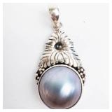Mabe Pearl Sterling Silver Pendant - Floral Bezel