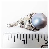 Mabe Pearl Sterling Silver Pendant - Floral Bezel