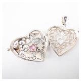 Sterling Silver Heart Locket Pendant with Pink Heart Gemstone