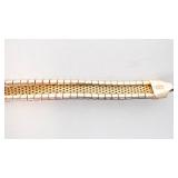 Italy 925 Sterling Silver Weave Bracelet - Tri-Tone Center Panel, Lobster Clasp. 7"