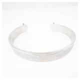 Engraved Open Cuff Bracelet with Floral Motif XL Loose Fit