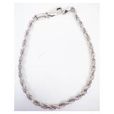 Classy Sterling Silver Rope Chain Bracelet - 8 Inch