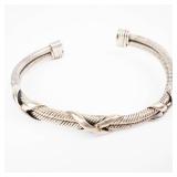 Sterling Silver Twist Rope Cuff Bracelet - 18.12g, Size 56mm
