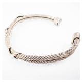 Sterling Silver Twist Rope Cuff Bracelet - 18.12g, Size 56mm