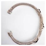 Sterling Silver Twist Rope Cuff Bracelet - 18.12g, Size 56mm