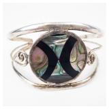 Alpaca Abalone Shell Inlay Cuff Bracelet with Twisted Wire Detailing