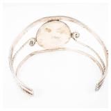 Alpaca Abalone Shell Inlay Cuff Bracelet with Twisted Wire Detailing