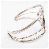Alpaca Abalone Shell Inlay Cuff Bracelet with Twisted Wire Detailing