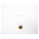 Baltic Green Amber Pendant Necklace - Sterling Silver Oval Cabochon - 18-Inch Chain