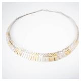 Sterling Silver 925 Italy Two-Tone Cleopatra-Style Collar Necklace - 16"